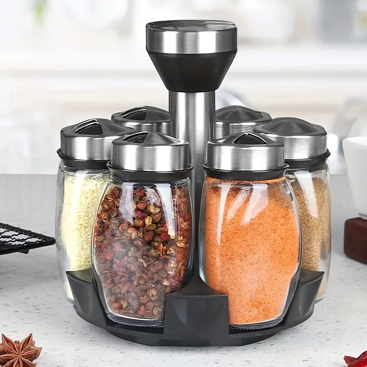 TEMU 7pcs Swivel Base Spice Shakers | Spice Shaker Combo Set With Salt, Pepper And Sugar - Ideal For Kitchen Storage And Organization