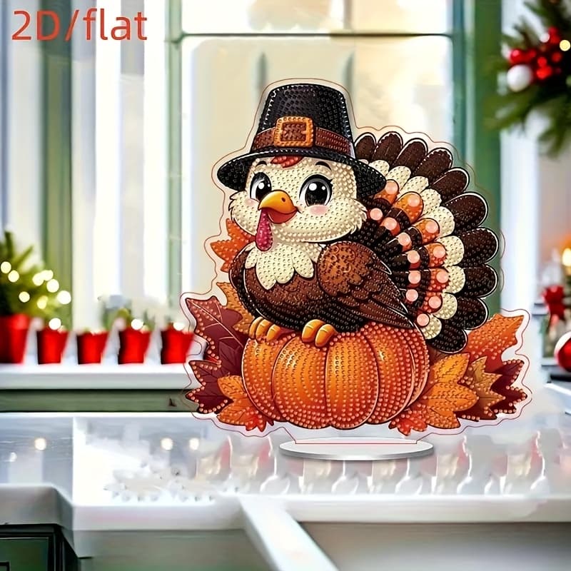 TEMU 2d Flat Diamond Painting Set, Pumpkin And Turkey Patterns, 5d Irregular Art Desktop Decoration, Special Shape Diamond Mosaic Bedroom, Dining Room, Study Decoration, Holiday Gift Box