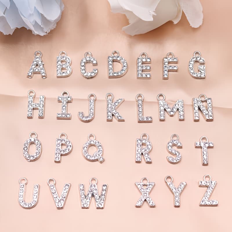 TEMU 26pcs Mixed Rhinestones Letter (a-z) Alloy Pendant Diy Charms Bracelet Necklace Jewelry Making M19