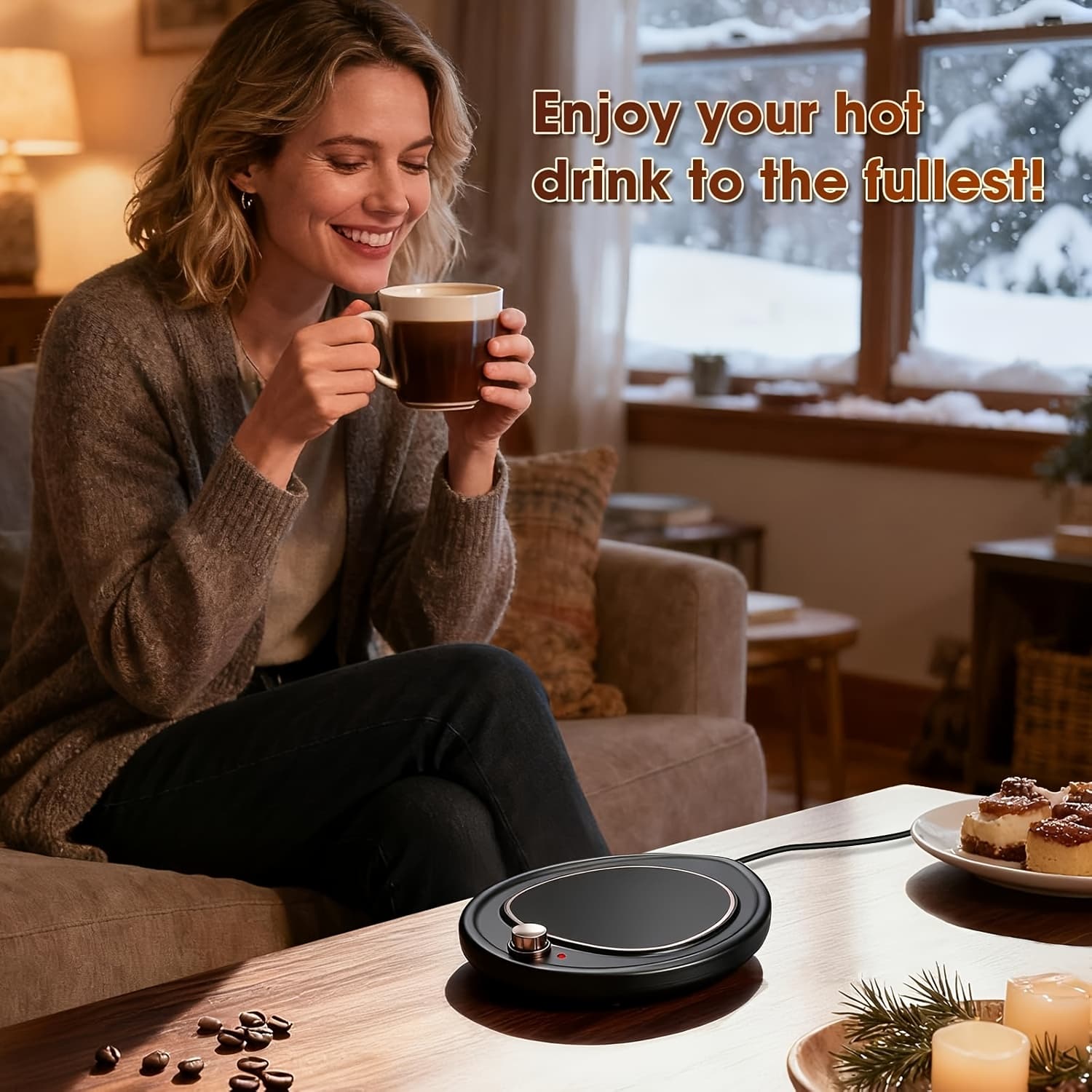 TEMU - Large Candle Warmer Tray With 2 Temperature Settings (55°c/ 131°f And 45°c/ 113°f) And Rapid Heating, Elegant Tabletop Warmer For Coffee/tea/milk/candles, Or Home Gift