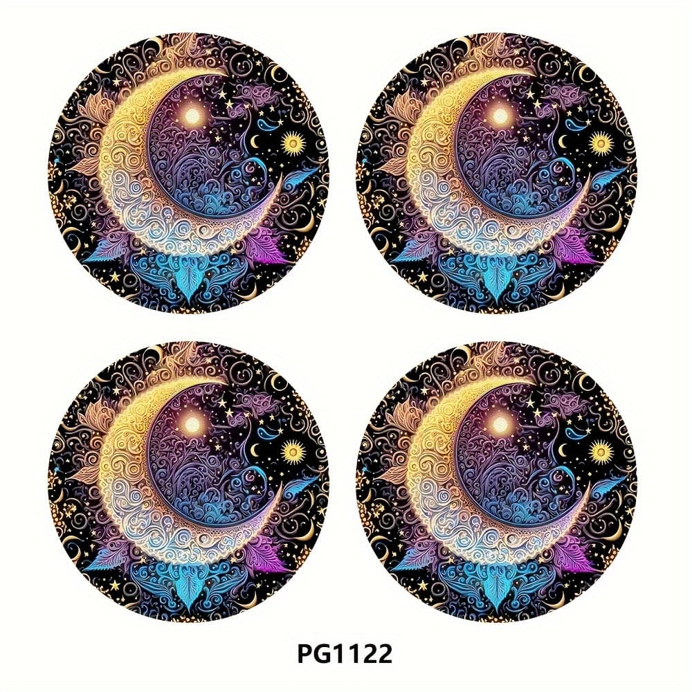 TEMU 4pcs Pu Leather Car Cup Coasters - 2.75in Stylish Design With Stars, Vibrant Patterns, Durable Beverage Mats For Car Interior Decor, Perfect Gift For Family & , Moon Decor
