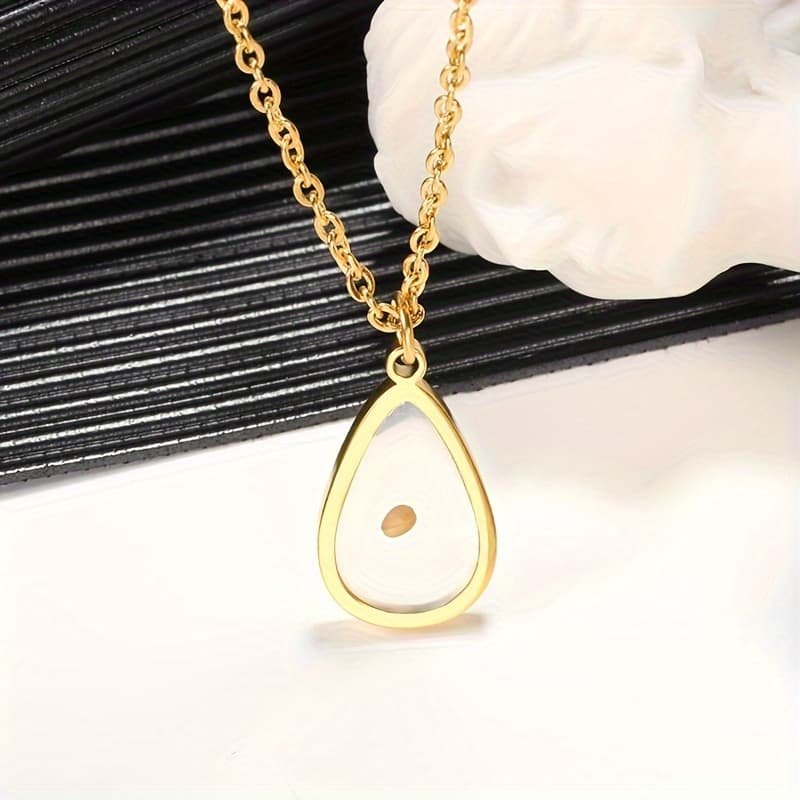 TEMU 1 Elegant Teardrop Stainless Steel Pendant Necklace Suitable For Daily Wear, Home Gift