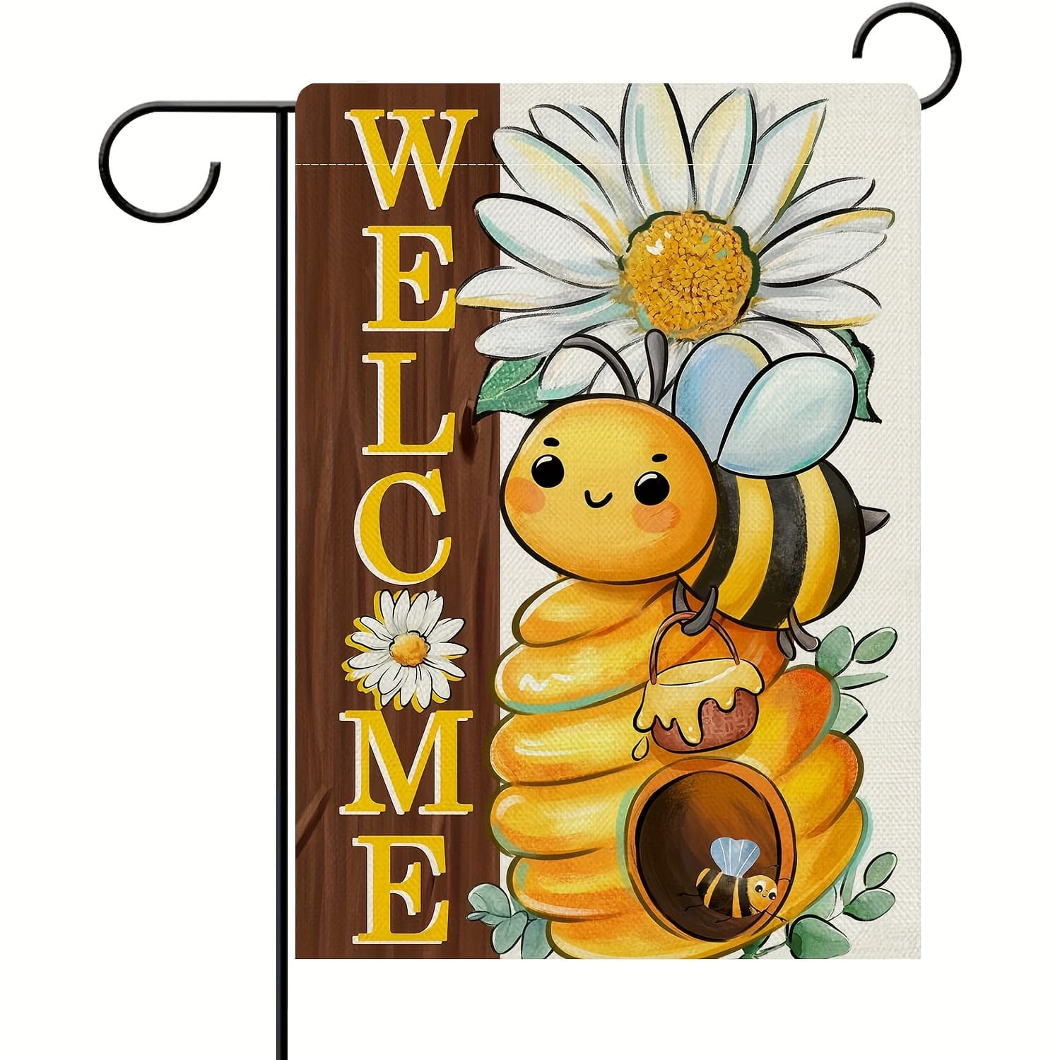 TEMU 1pc Flag - 12x18 Inch Polyester Outdoor Decor With Vibrant Bees & Flowers, Seasonal Welcome Sign For Yards & Lawns, Garden Decoration | | Outdoor Flag, Garden Decorations