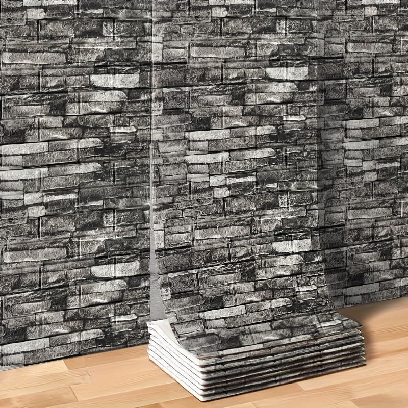 TEMU Self-adhesive 3d Foam Wall Panels - Textured Brick Wallpaper Tiles, Thick Vinyl (2.2mm) With Realistic 3d, For Diy Renovation Suitable For Living Room, Kitchen, Bedroom, Dorm, Office - Modern