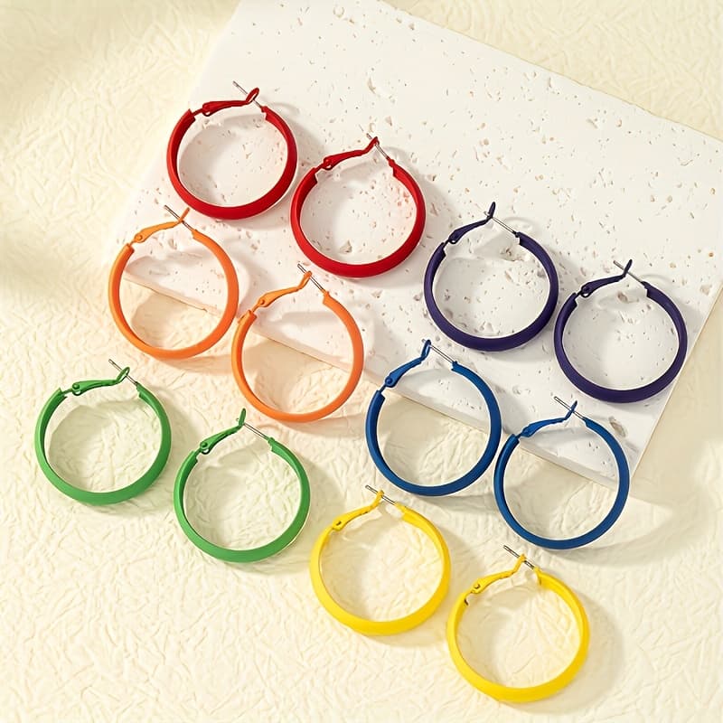 TEMU 12pcs Set Of Trendy Minimalist Colorful Earrings In European And