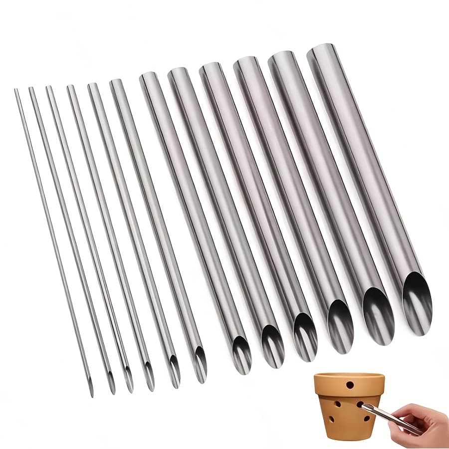 TEMU 12pcs Ceramic Hole Puncher, Stainless Steel Hole Puncher, Clay Sculpture Modeling Tool, Pottery Hole Punch Carving Tool