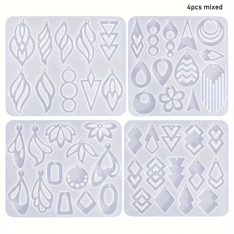 TEMU 4pcs Irregular Shape Resin Earring Molds With Holes – Silicone Pendant Molds For Epoxy Resin Jewelry Making Kit | Earrings, Necklaces & Pendants