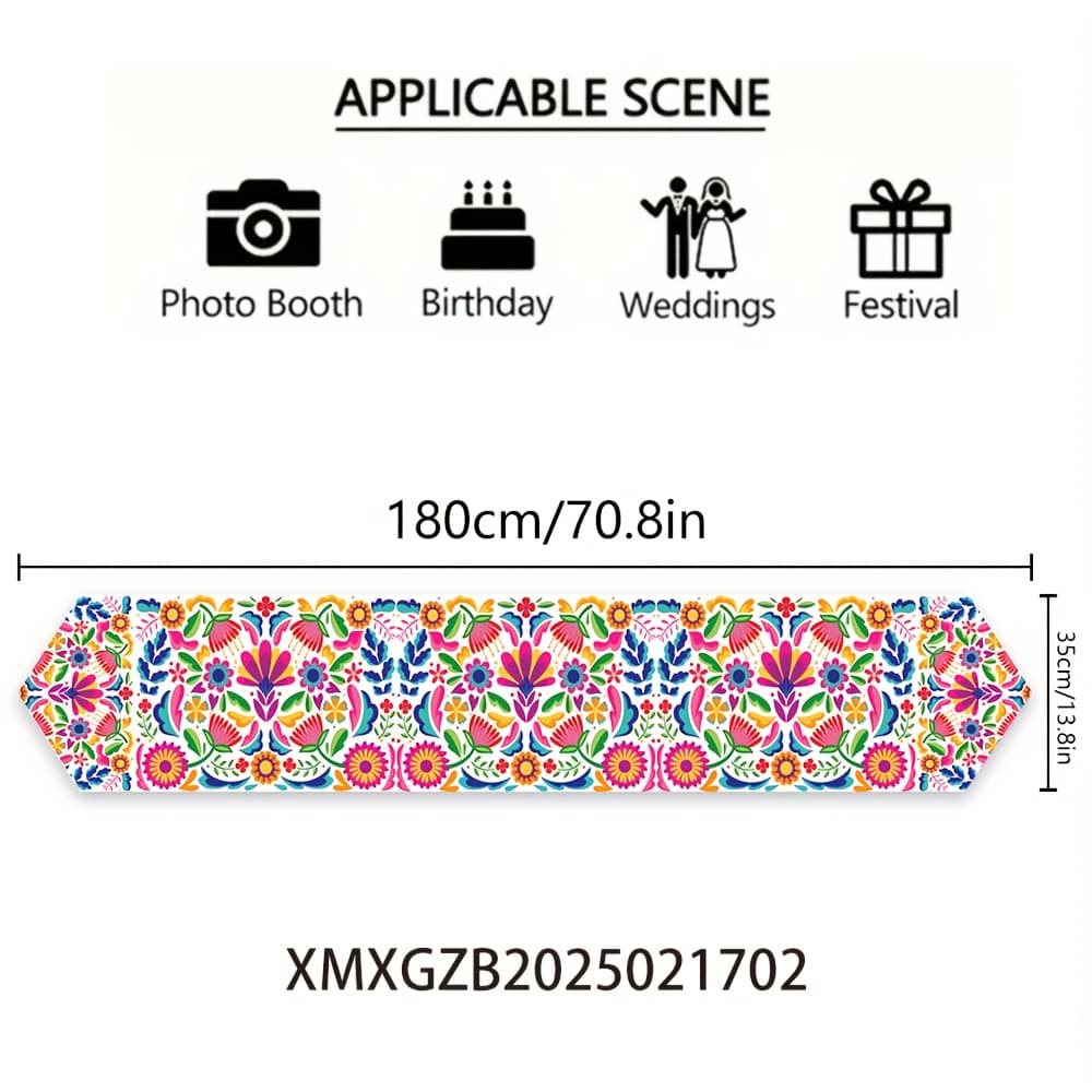 TEMU 1pc Of A Colorful Mexican Floral Tablecloth, Measuring 180cm By 35cm, Perfect Of The Dead Celebration Or Any , Suitable For Kitchen, Restaurant, Or Home Decor, Made From Durable Polyester