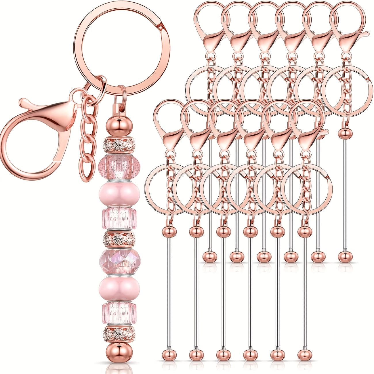 TEMU 36/24/12pcs Rose Golden Diy Keychain Making Supplies, Blank Beaded Keychain Strips Pendants For Jewelry Making Crafts, Perfect For