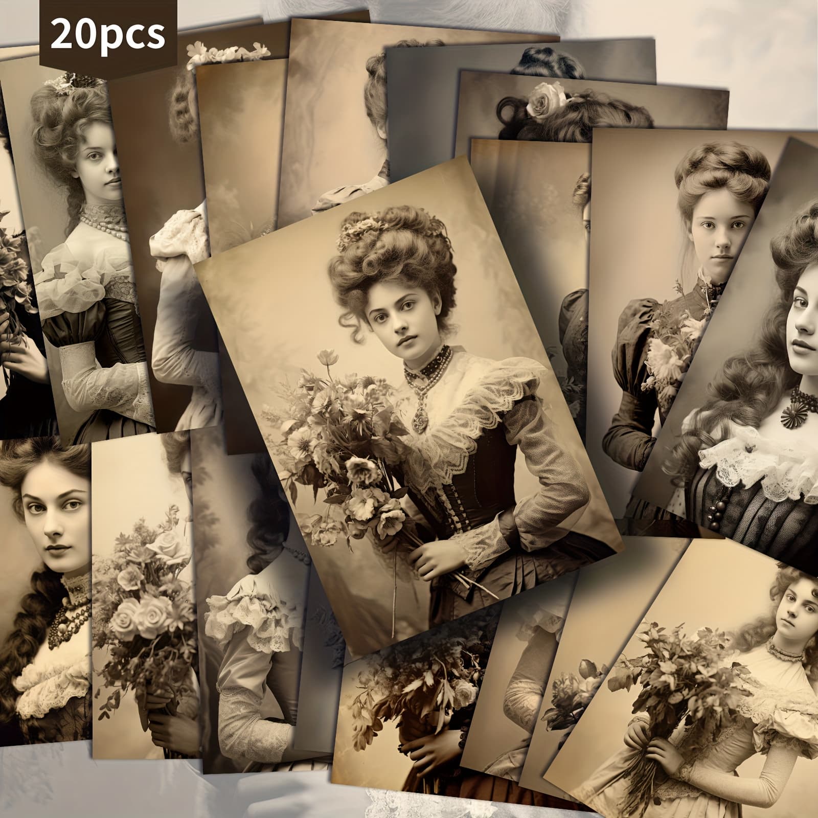 TEMU 20 And Flower Portrait Paper Postcards - 4x6 Inches Junk Journal Paper, Classic Pinup Illustrations, Collectible Decorative Painting Cards For Scrapbooking & Crafting