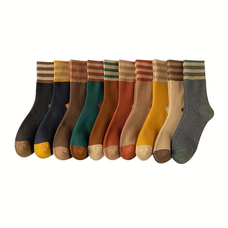 TEMU 10 Colors And 10 Pairs Autumn And Winter Looped Socks For Women With Thick Fleece And Mid Tube Socks, Warm Towel Socks, Black Long Socks, Trendy Socks For Women, And Women's Socks Ladies Socks