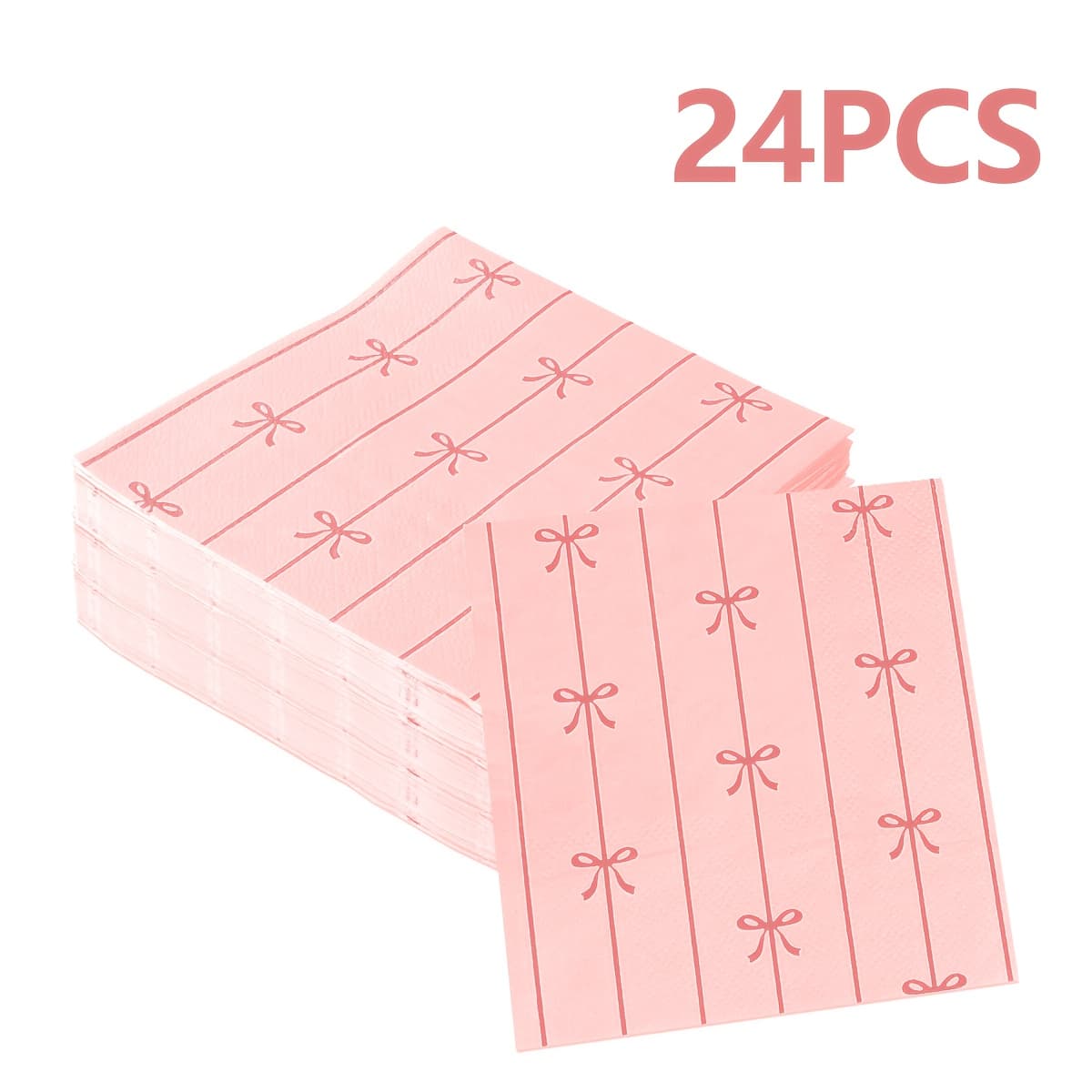 TEMU Light Pink Bow Small Party Napkins | 3-ply Decorative Cocktail Napkins, Holiday Decor | Premium Party Table Decorations | 24 Count, 5 Inch Folded | Elegant Party Supplies