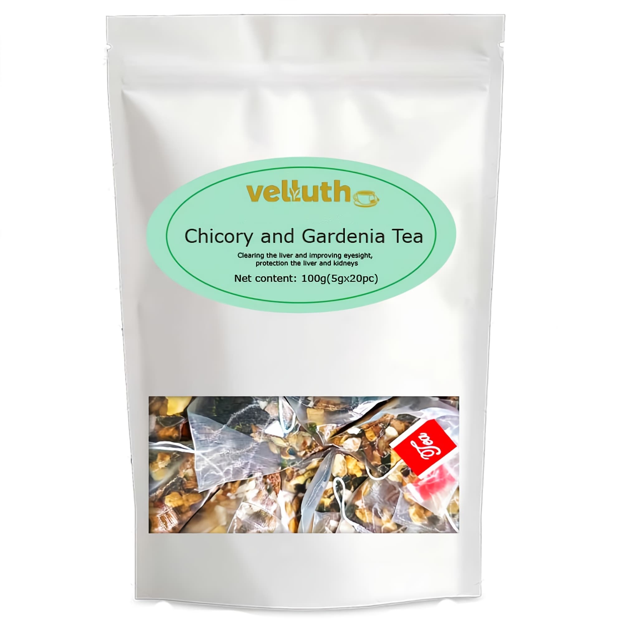 TEMU Chicory Gardenia Tea, Refreshing Blend Of Natural Cooling Flavors, Caffeine-free, Sugar-free, Vegan, 20 Tea Bags