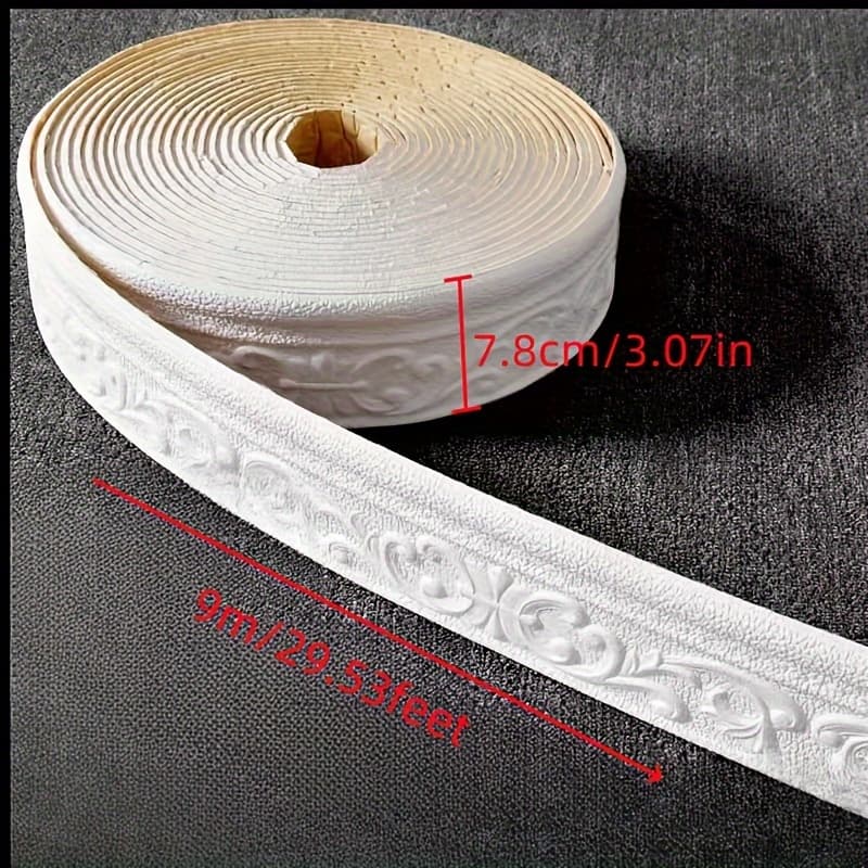 TEMU 1reel Three-dimensional Self-adhesive Thickened Waterproof Waistline Baseboard Door Frame, Background Wall Frame, Edge Sealing, Edge Closure