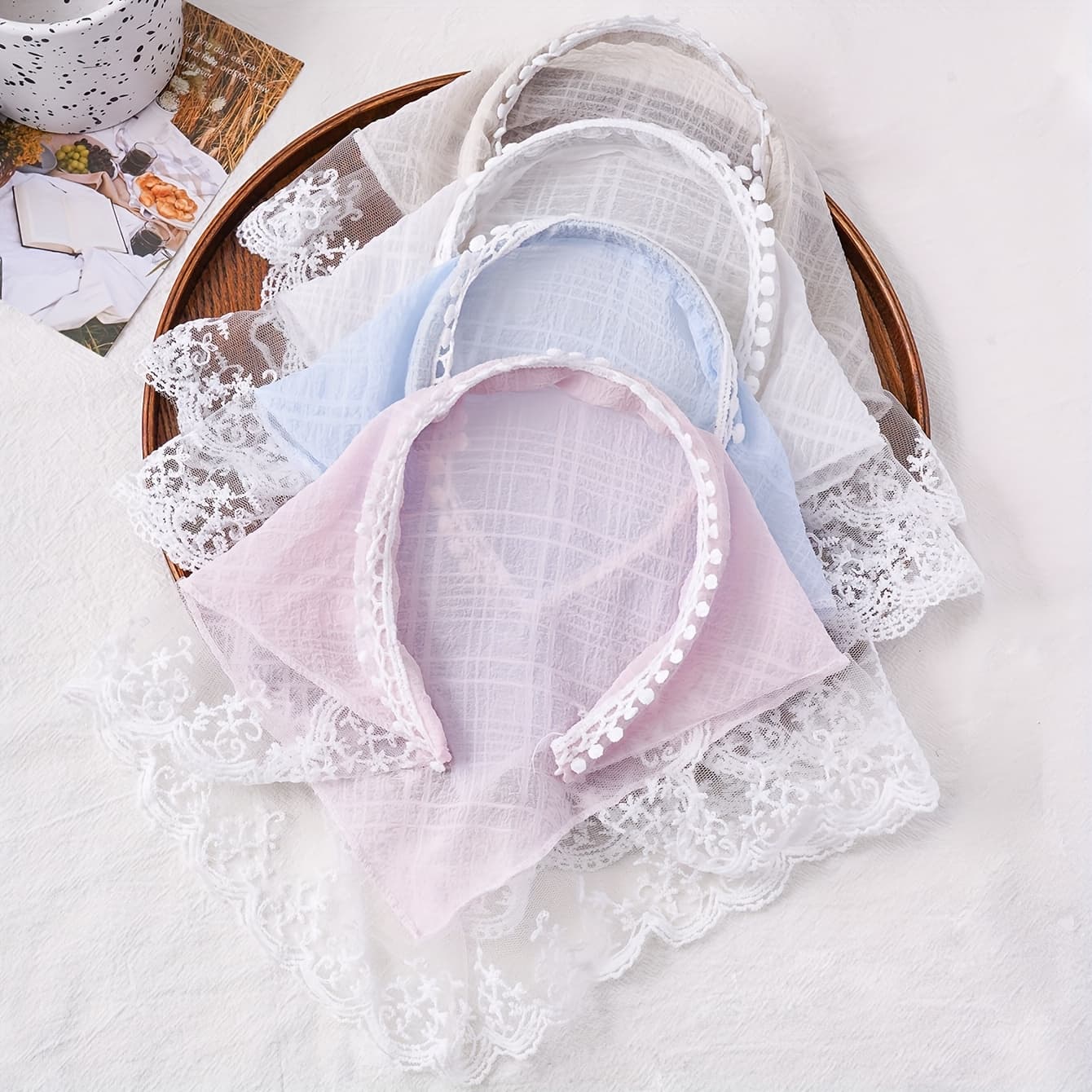 TEMU 4-pack Lace Towel - Vintage White Floral Headscarf, Sweet Rustic Ladies Hair Additions