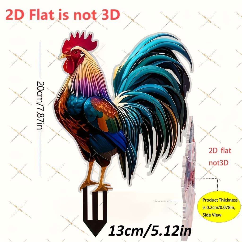 TEMU 2d Flat - 1pc 2d Large Rooster, On Head, On Body, Suitable For Courtyard Decoration Ground Plug, Ideal For Garden, Potted Plants