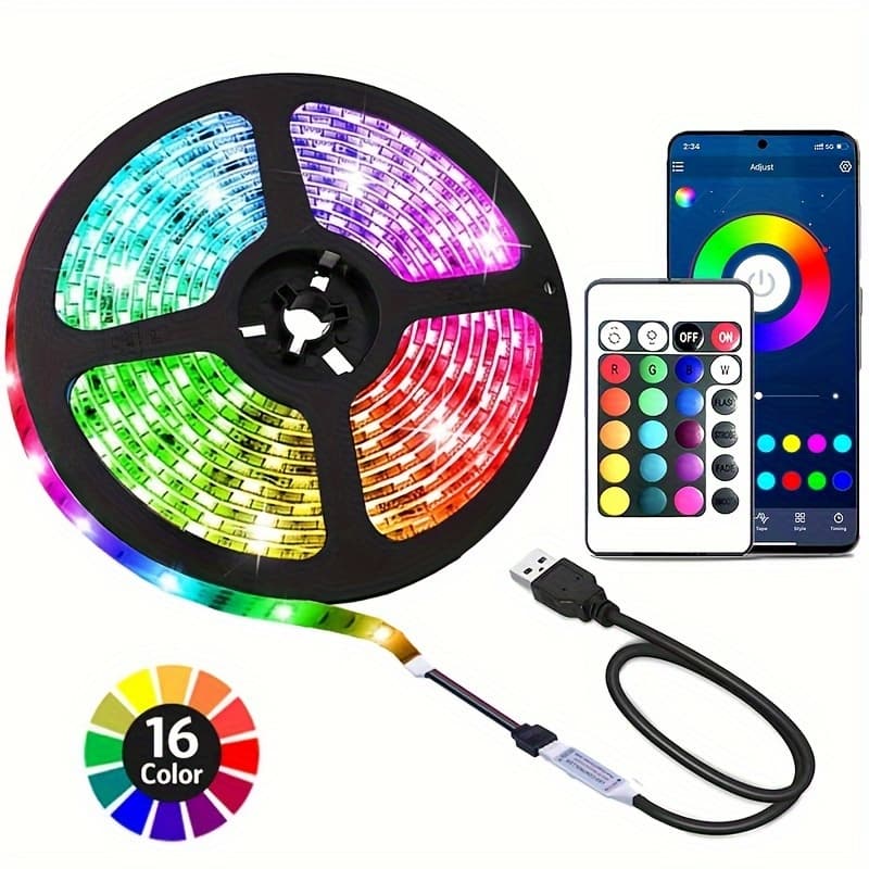 TEMU Led Strip Lights, 5050 Rgb Led Lights For Bedroom, 24 Key Remote& App Control Music Sync Led Light Strip, Usb Bias Led Lights Kit, Color Changing Led Lights For Room, Party, Valentine Home Decor