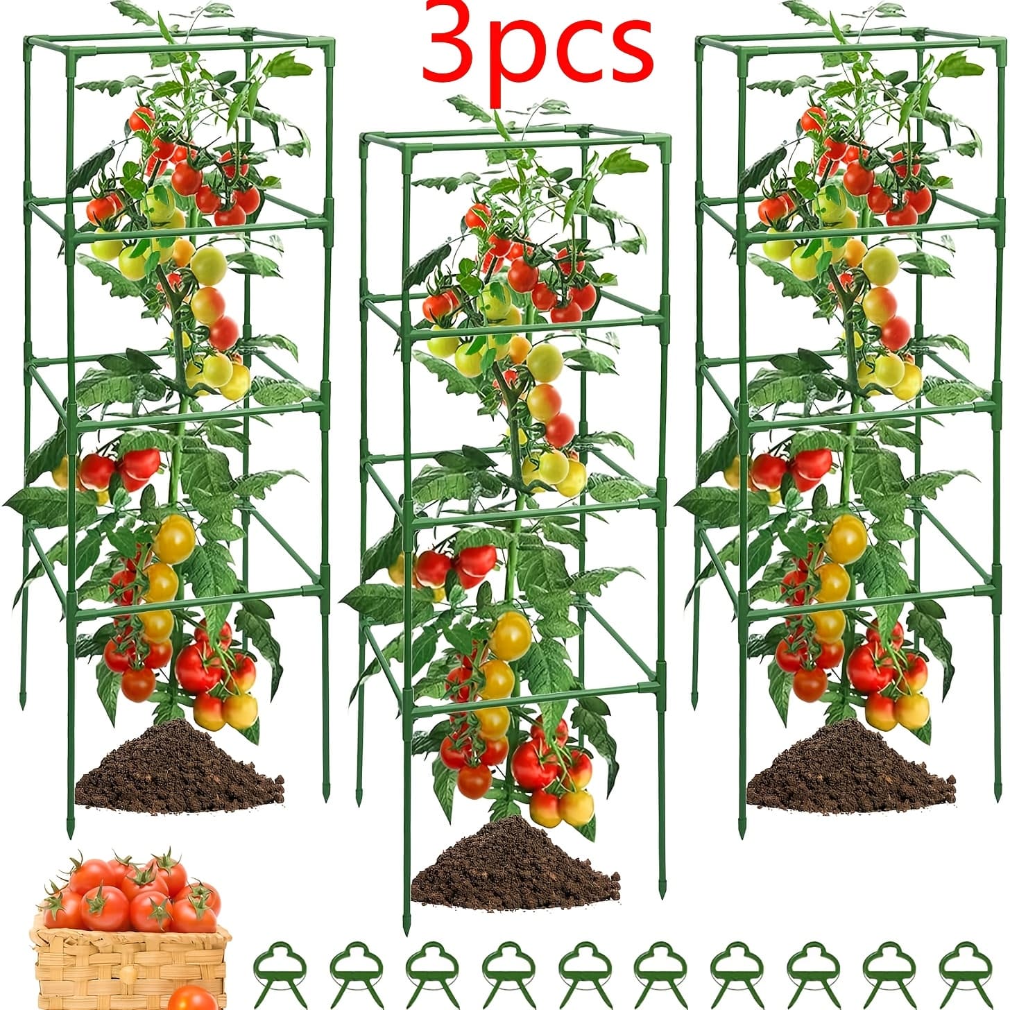TEMU 3pack/6 Pack Tomato Cages, 41.7" H Plant Stakes Support Cages Trellis For Garden Climbing Vegetables Flowers Fruits,