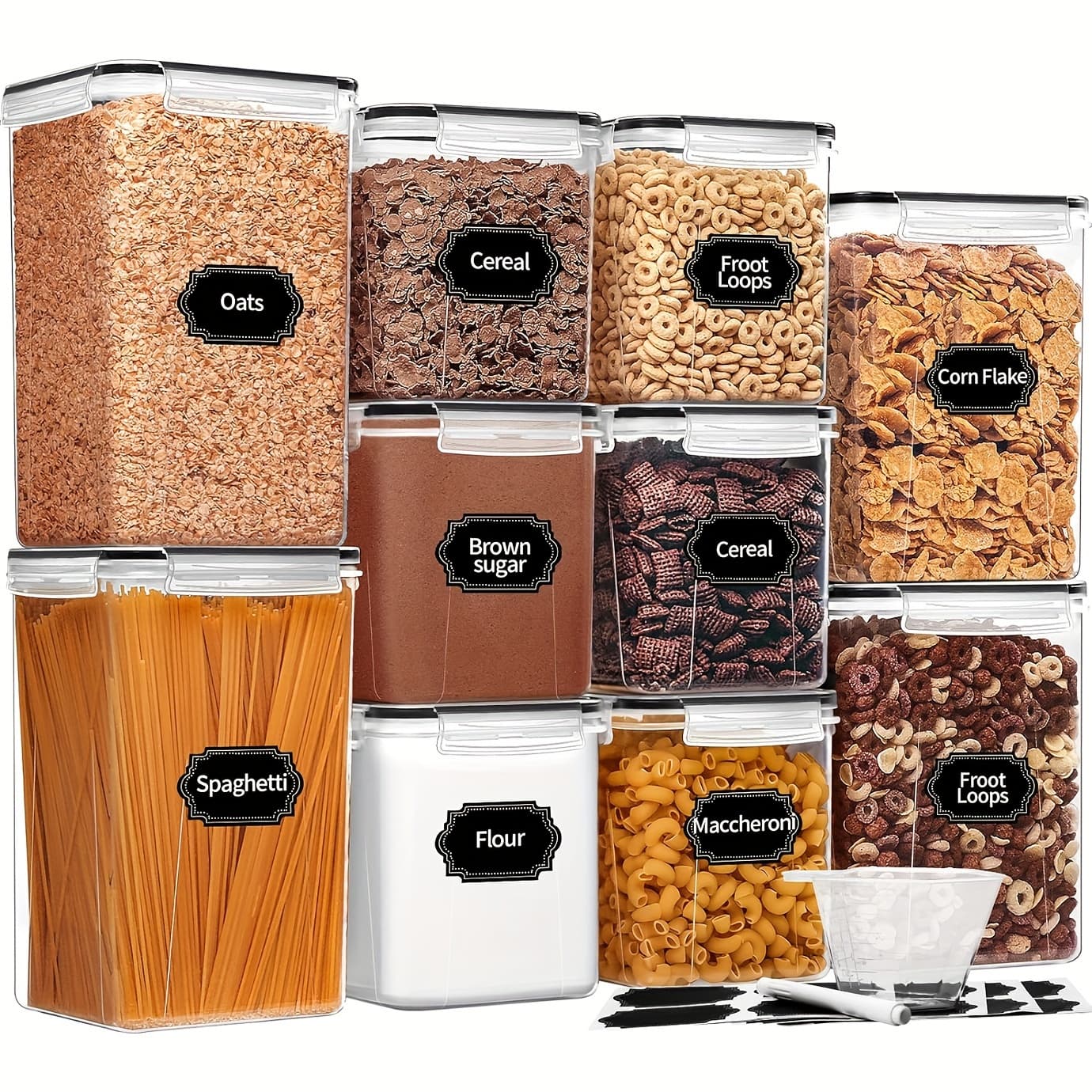 TEMU Skroam Large Airtight Food Storage Containers With Lids, 10 Pack Cereal Containers Storage Set - Bpa Free Pantry Organizers And Storage For Flour, Sugar & Rice With Measuring Cup, Labels & Marker