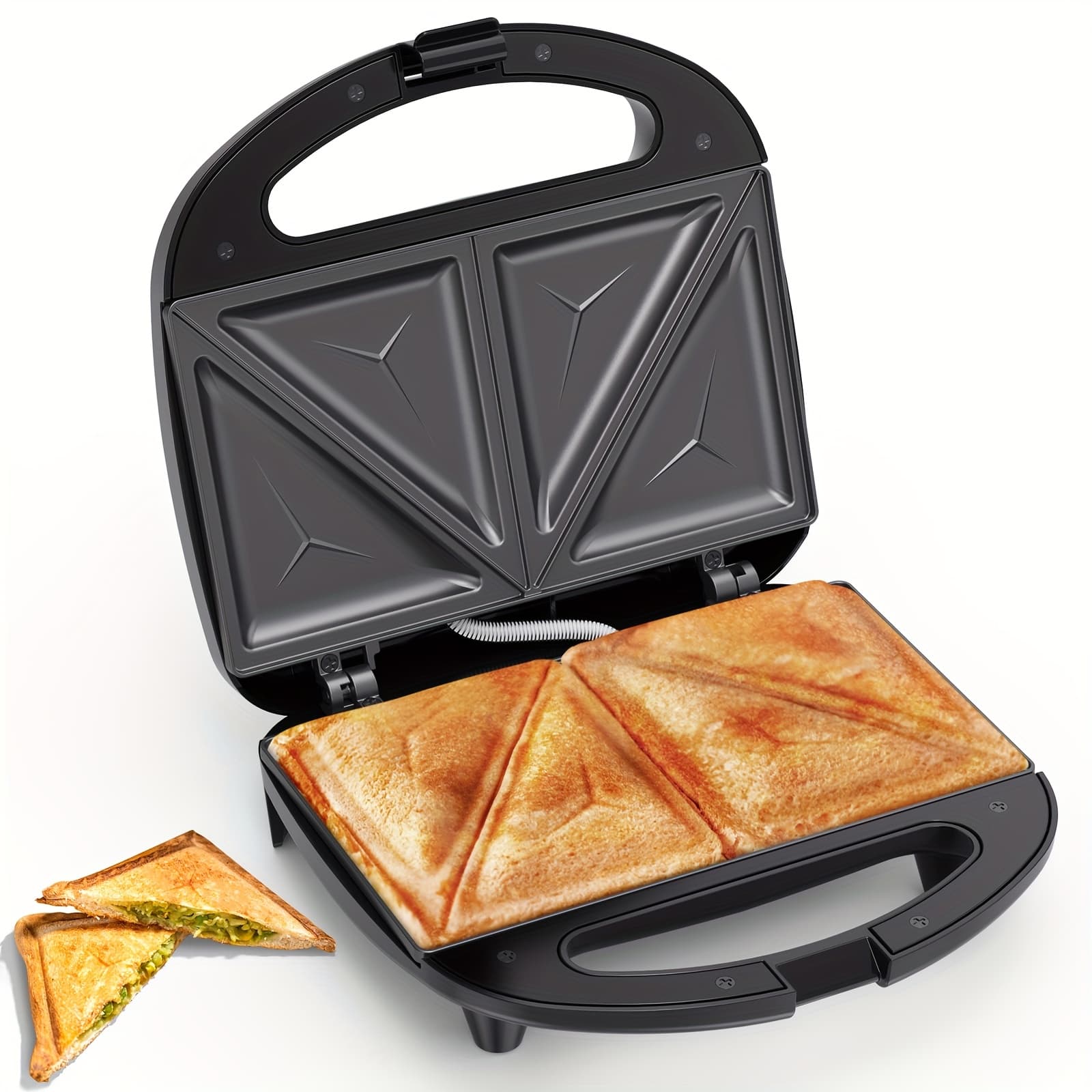 TEMU 2- Sandwich Maker With Plates, Handle, Easy To Clean, Indicator Lights, 750w For Quick Breakfast And Snacks