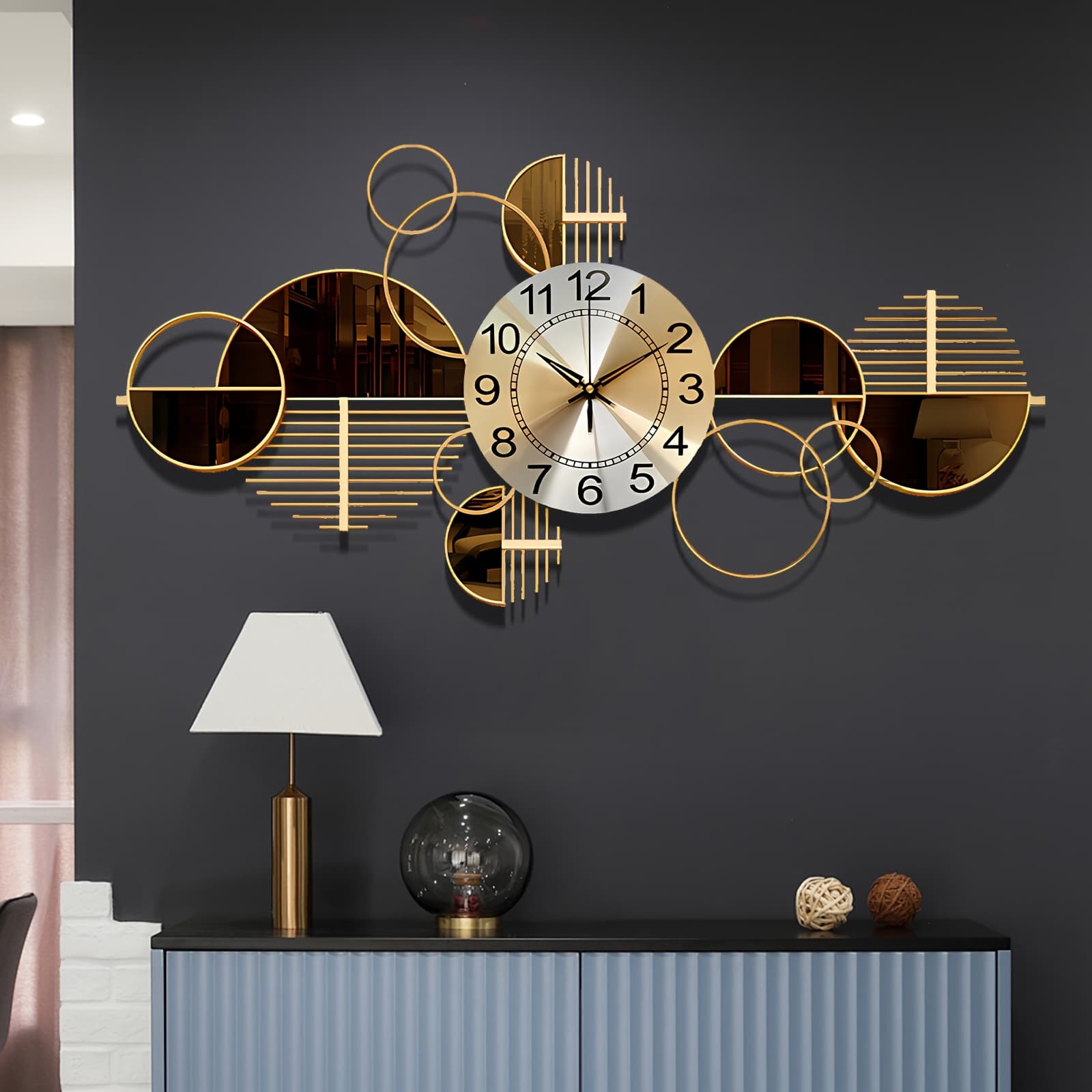 TEMU Metal Wall Clock Decorative 3d Metal Wall For Living Room Bedroom Creative Modern Big Wall Clock Decor With Silent No-ticking 34 X 17 Inch