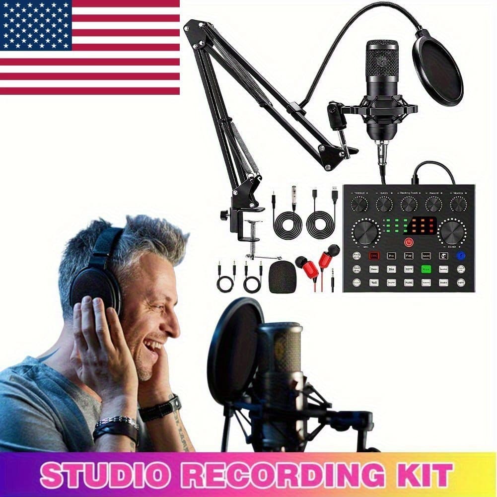 TEMU Podcast Equipment Bundle, V8s Audio Interface With All In 1 Live Sound Card And , Podcast Microphone, Perfect For Recording, Broadcasting, Live Streaming Eid Mubarak