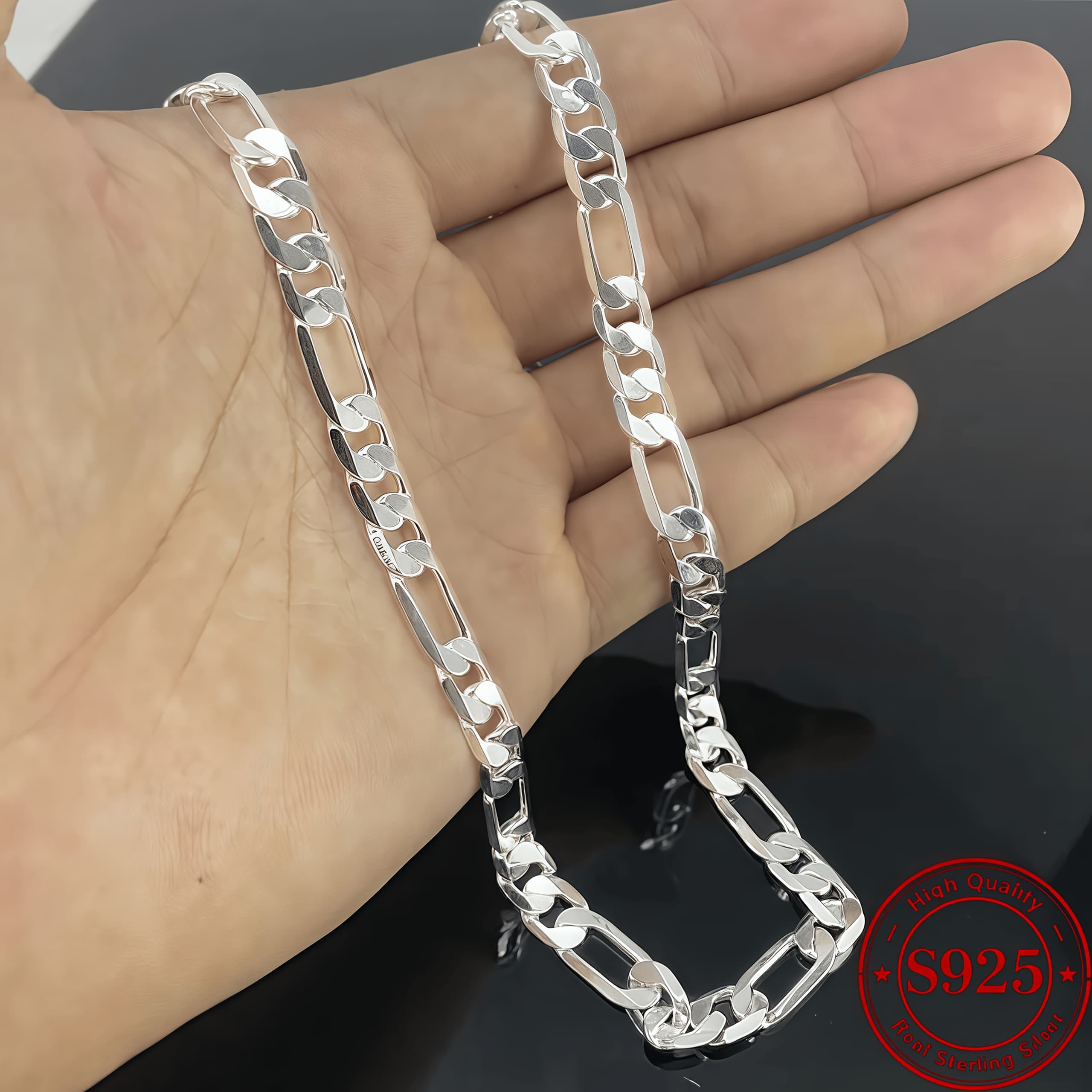 TEMU 925 Sterling Silver Necklace, Independent , Italian , Fashion Minimalist, Perfect For Gift-, Valentine's Day, 8mm Wide, 18-24 Inches