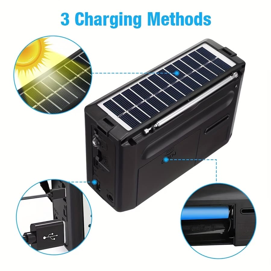 TEMU Fm/ Sw Radio Speaker | Portable Radios With Mp3, Solar Powered, Lithium Battery, Non-removable Photovoltaic Module