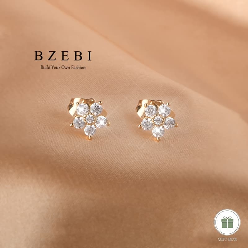 TEMU Pair Of Women's Fashion Stud Earrings With Synthetic Synthetic Zirconia , Sparkling Jewelry, Elegant And Simple, Christmas Valentine's Day New Year Birthday Gift With Gift Box 630e