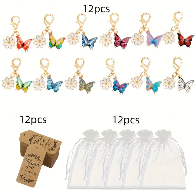 TEMU Gift For Her/him 36pcs, Daisy Keychains, 12 Keychains + 12 Cards + 12 Gift Bags, Party Favors, Christmas, Thanksgiving, With Gift Bags And Thank You Tags