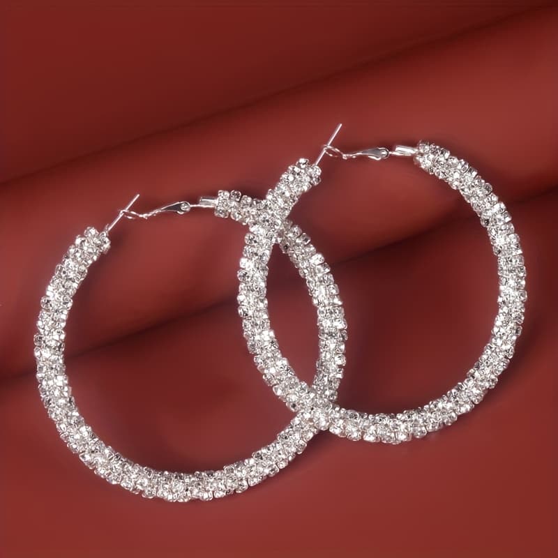 TEMU Elegant And Sparkling Women's Earrings, Large Round Earrings, Fashionable Earrings, Exquisite Party And Dinner Jewelry Accessories, Exquisite Gifts