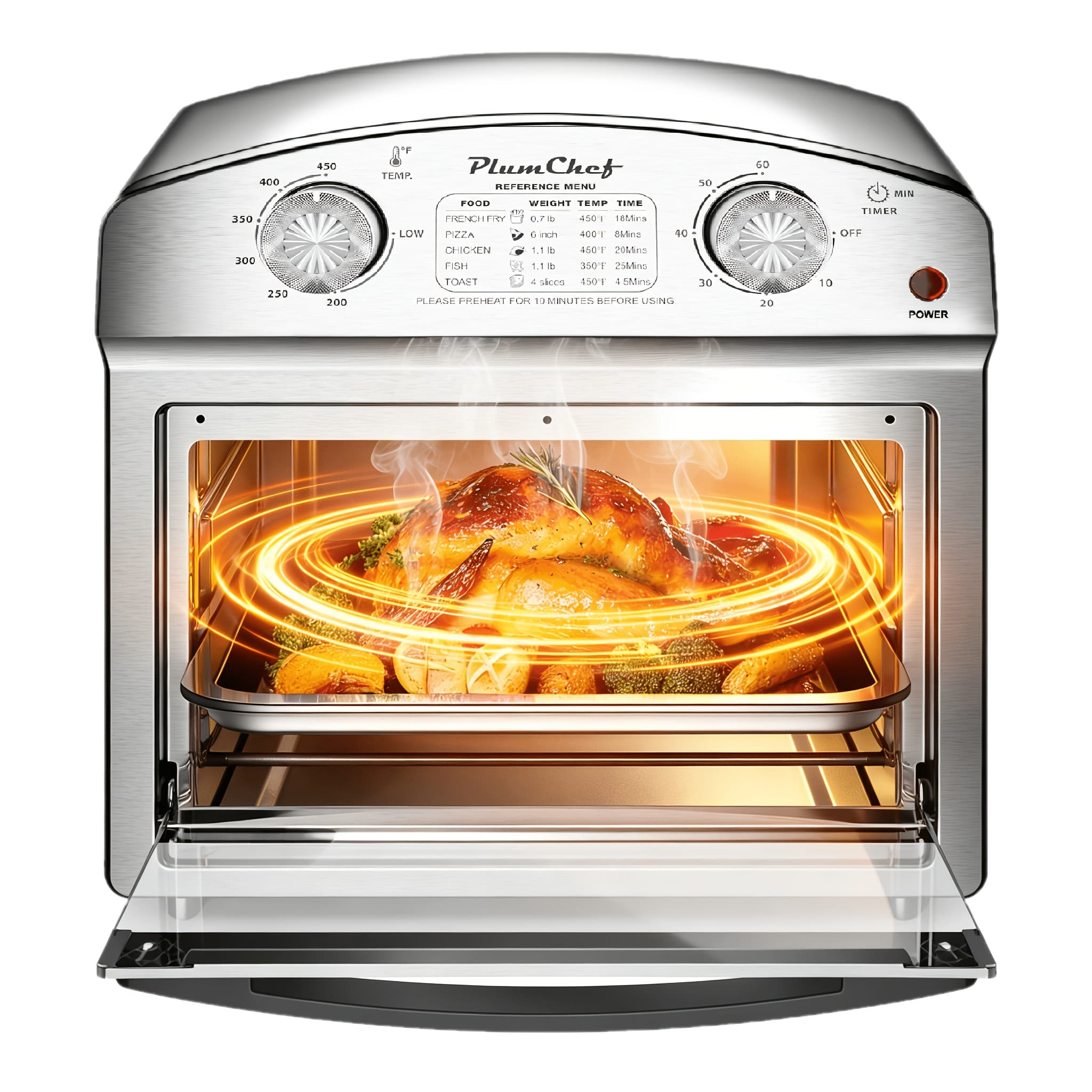 TEMU Plum Chef 13qt Air Fryer Oven With Grill, Bake, Toast, For Fries & Chicken, 3 Controls, Easy To Clean, 450°f Temp Range, Easy , Family-sized