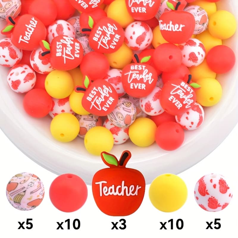 TEMU 33pcs 3d Teacher Silicone Beads | Efrey Brand, Silica Gel, Suitable For Jewelry, Crafts, And Holiday Gifts - Decorative Beads For College Theme