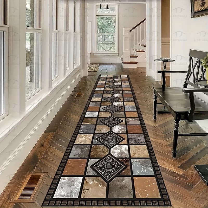 TEMU 1pc Of Long Rug Made From , Featuring A Non-slip Base, Ideal For Decorating Corridors, Bedrooms, Kitchens, And Bathrooms