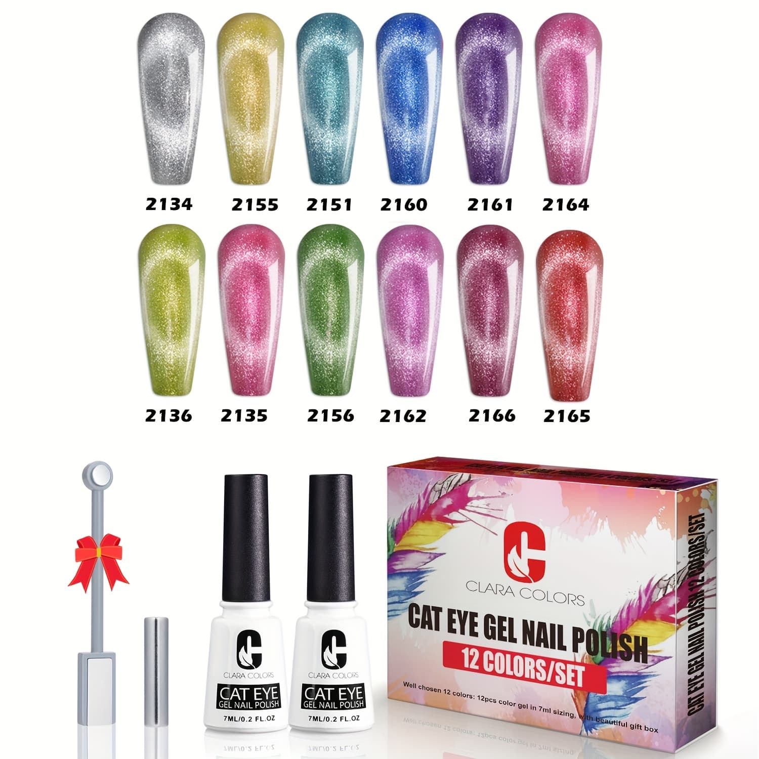 TEMU Colors 12 Colors Cat Eye Gel Nail Polish Set Not Black Magnetic Nail Polish Set Holographic Glitter 9d Cat Eye Gel Polish Set With 2 Magnet Stick For Home Diy Soak Off Led