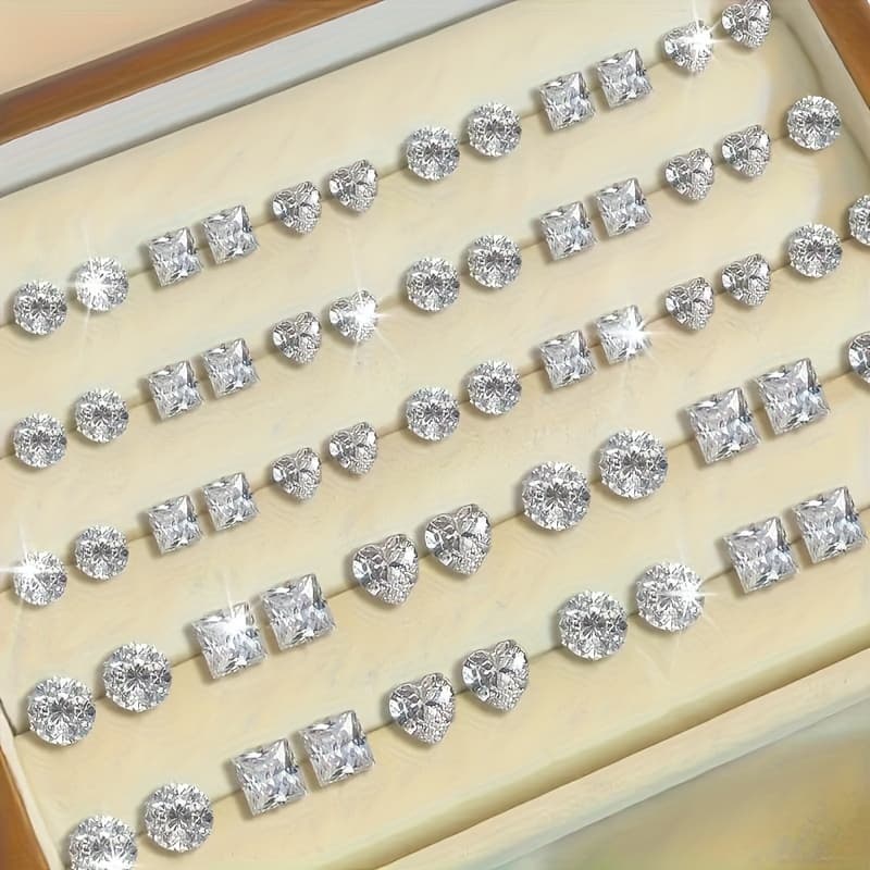 TEMU A Collection Of 72 Pairs Of Women's Geometric Heart-shaped Earrings Made Of 925 Silver, Featuring A And Design Use, Celebrations, Holidays, And Gifting