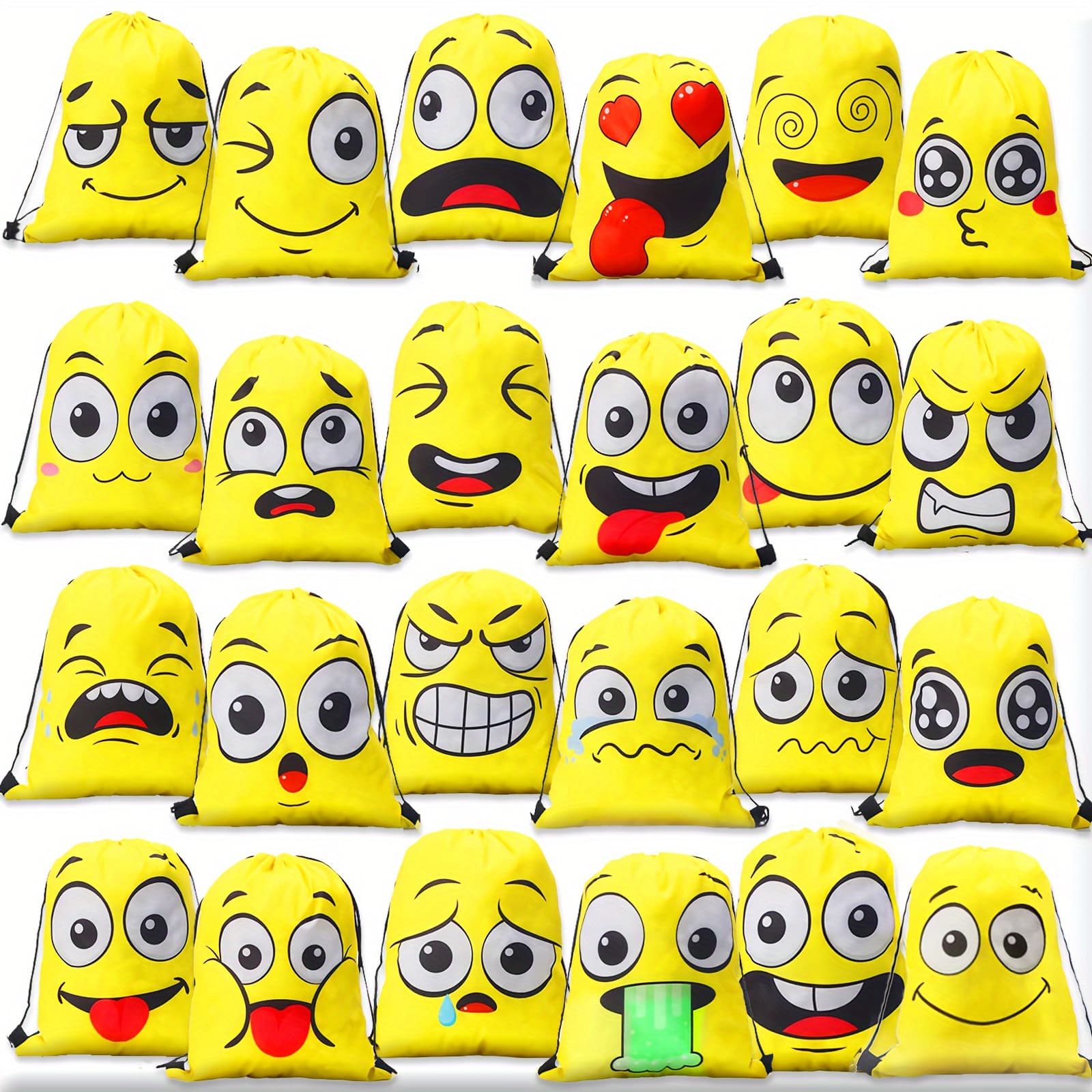 TEMU Swajuja 24pcs Emotion Face Drawstring Backpack For Birthday Party Backpack Emotion Party Supplies Gym Drawstring Bags For Gifts