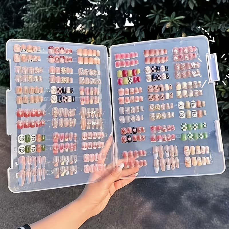 TEMU 96pcs Assorted Nail Art Set A Stylish Collection Featuring A Of Nail Designs Including Elegant, Cute, And Creative Patterns. Perfect For To Match Any Outfit Or Occasion