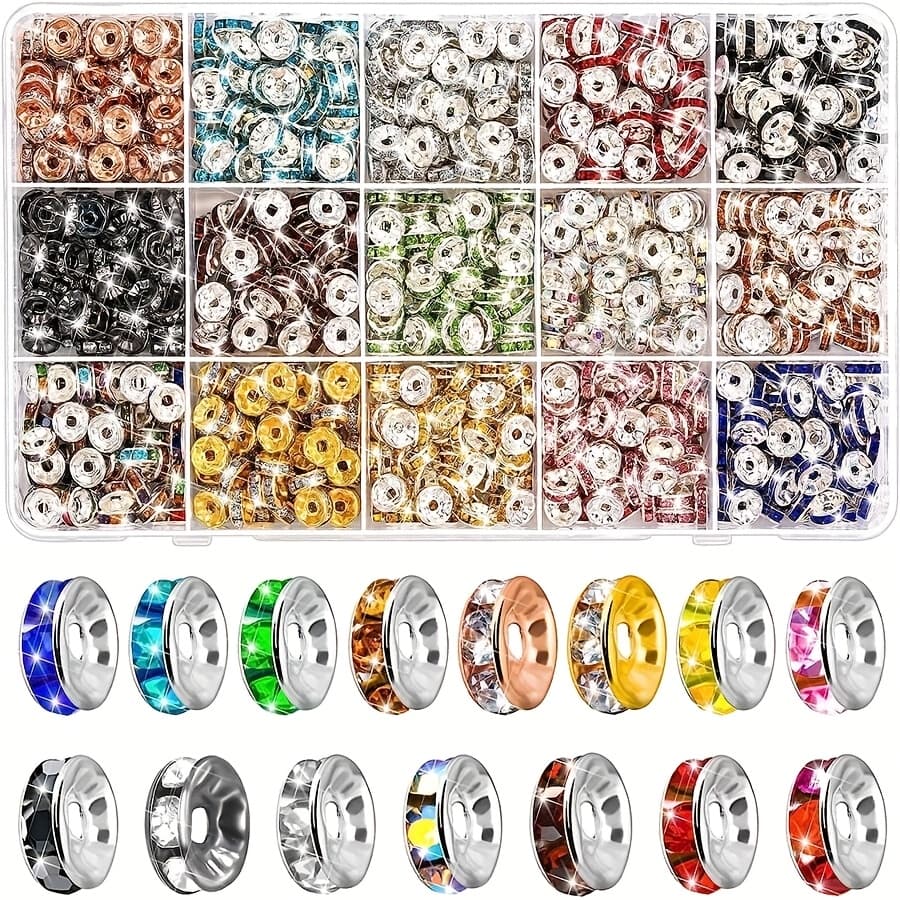 TEMU 1box Of 15 Grid Circular Beads For Jewelry Production, 6mm Beads, Bead Gaskets For Bracelets, Length Beads, 15 Colors