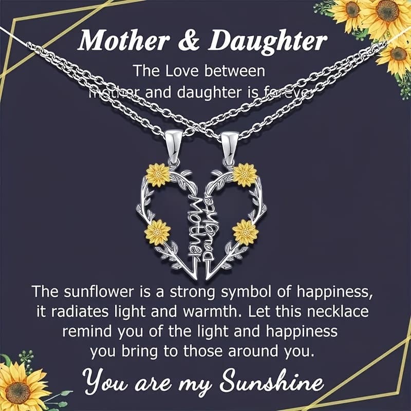TEMU 2pcs Mom And Daughter Sunflower Necklace You Are My Sunshine 2 Pack Pendant, For Mom To Send Daughter Day Birthday Gift
