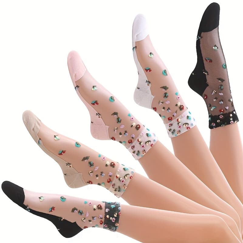 TEMU 5 Pairs Spring Summer Thin Colorful Polka Dot Trendy Fashion Women's Socks