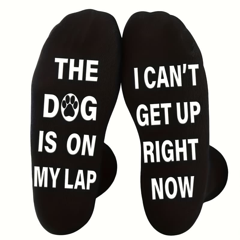 TEMU A Pair Of Black Mid-tube Men's Socks, Loose, Comfortable And Not Tight "i , The Dog Is On My Lap" Men's Fun Dress Socks, Colorful Fun Novelty Boat Socks Set, Men's Gift