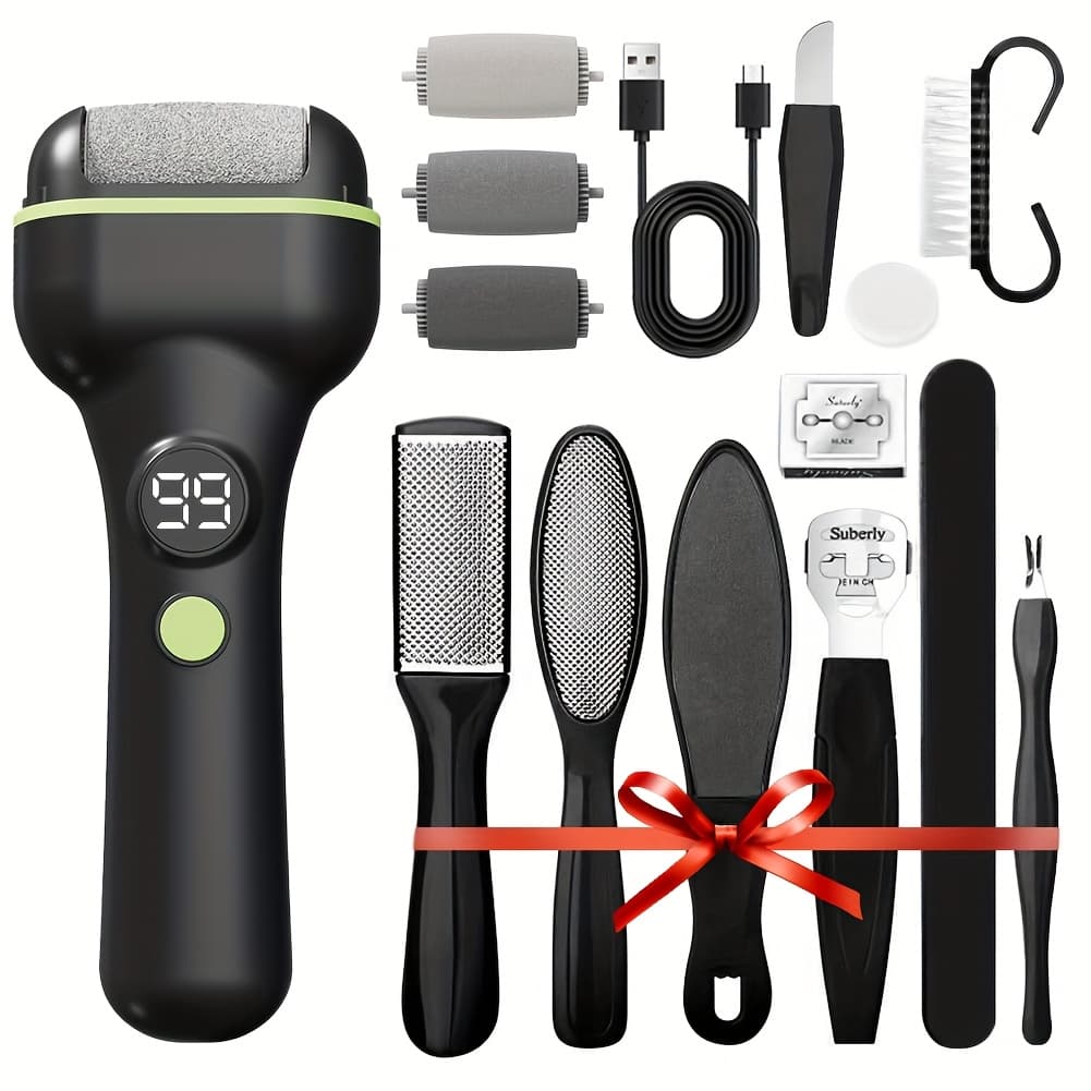 TEMU 14-in-1 Rechargeable Electric Kit, Professional Remover With 2 Speed Settings And 3 Interchangeable Rollers, Scrubber For Hard,