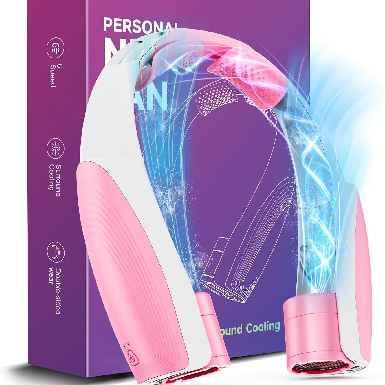 TEMU Ai Portable Neck Fan With 6 Powerful , 8000mah Battery Operated Usb-c Rechargeable Fan, 360° Cooling Personal Fan Neck For Women Mother Office Concerts Travel Beach