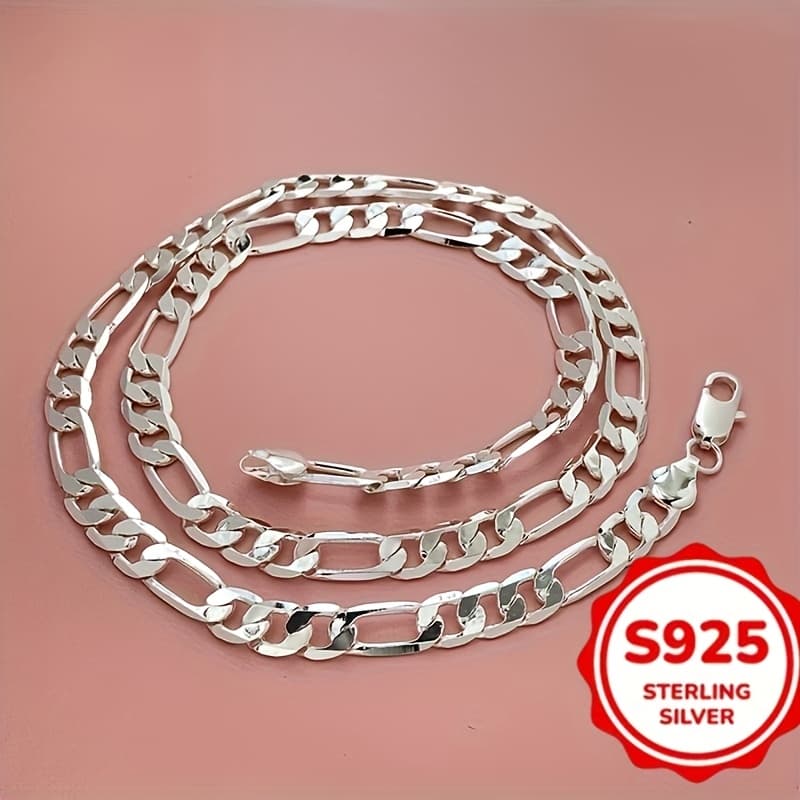 TEMU 2d Flat - A 925 Sterling Silver Chain Necklace In 20, 22, Or 24 Inches With A 6mm Lateral Flat Design, Perfect For Men's And Women's Wedding Fashion Jewelry