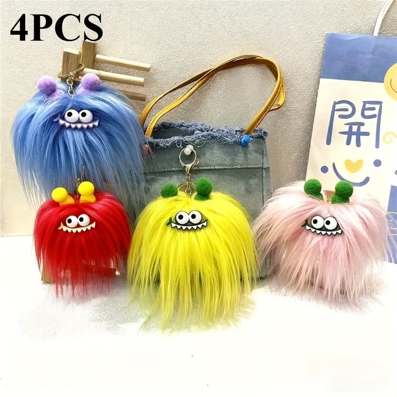 TEMU 4pcs Ugly Cute Plush Doll Keychains With Sausage-mouth Bag Pendant - Fried For Bag Charms, Kawaii Collectibles, Quirky Gift For & (halloween)