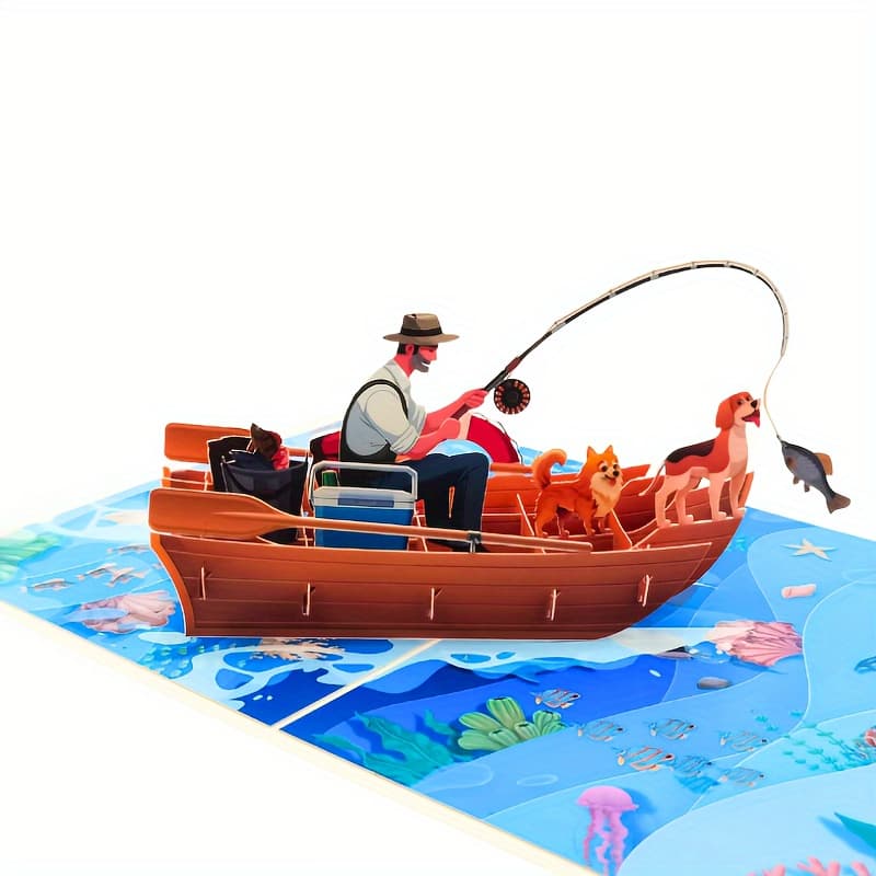 TEMU 1pc A Pop-up Card For Father's Day Featuring Fishing, A Greeting Card, The Best Bbq For Dad Ever, And A Birthday Card For Father Or Grandfather