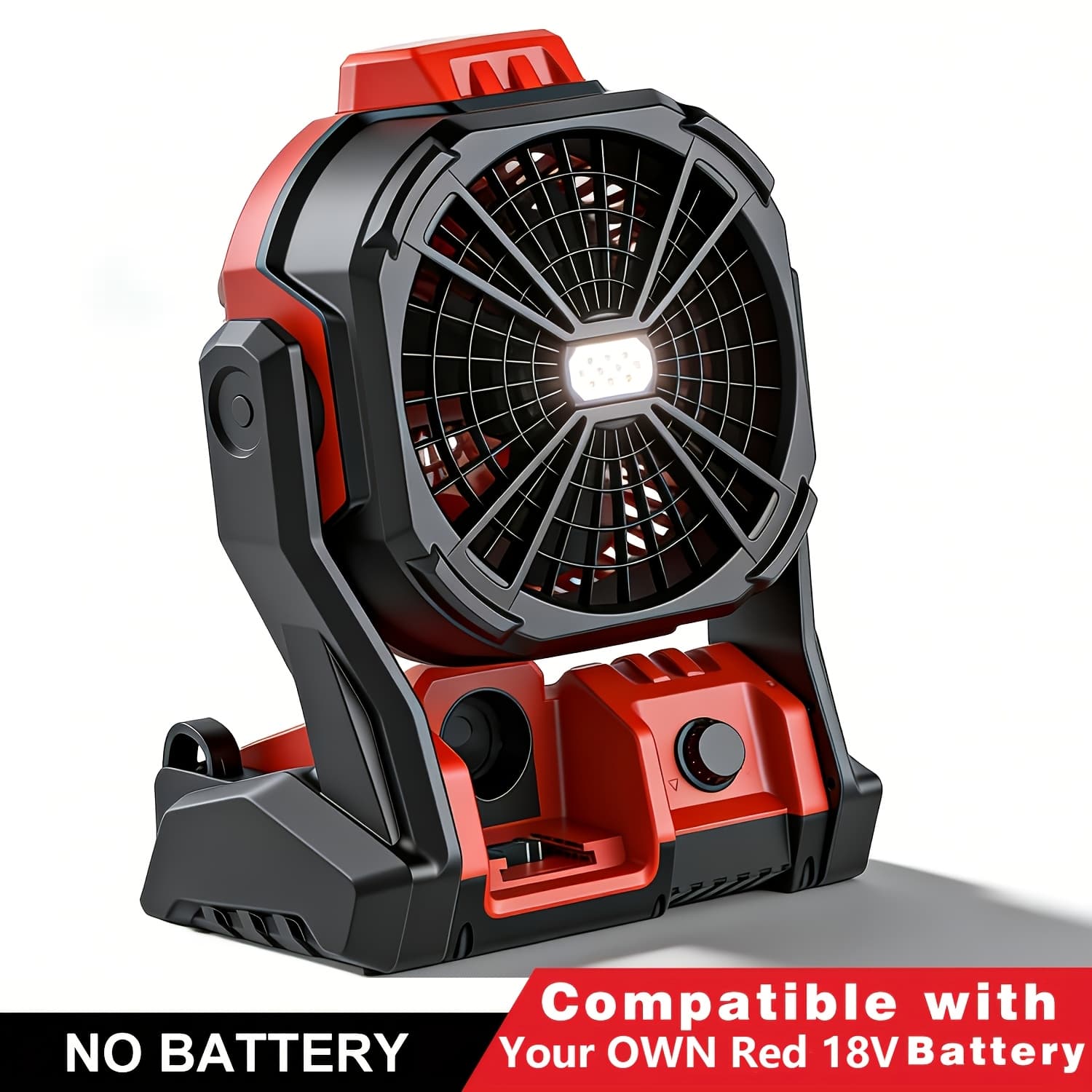 TEMU Battery Operated Fan, For Red 18v Battery, Camping Fan Cordless, Option For Corded, With Led Lights, Variable Speed, Hook For Hanging, For , Red (battery Not Included)