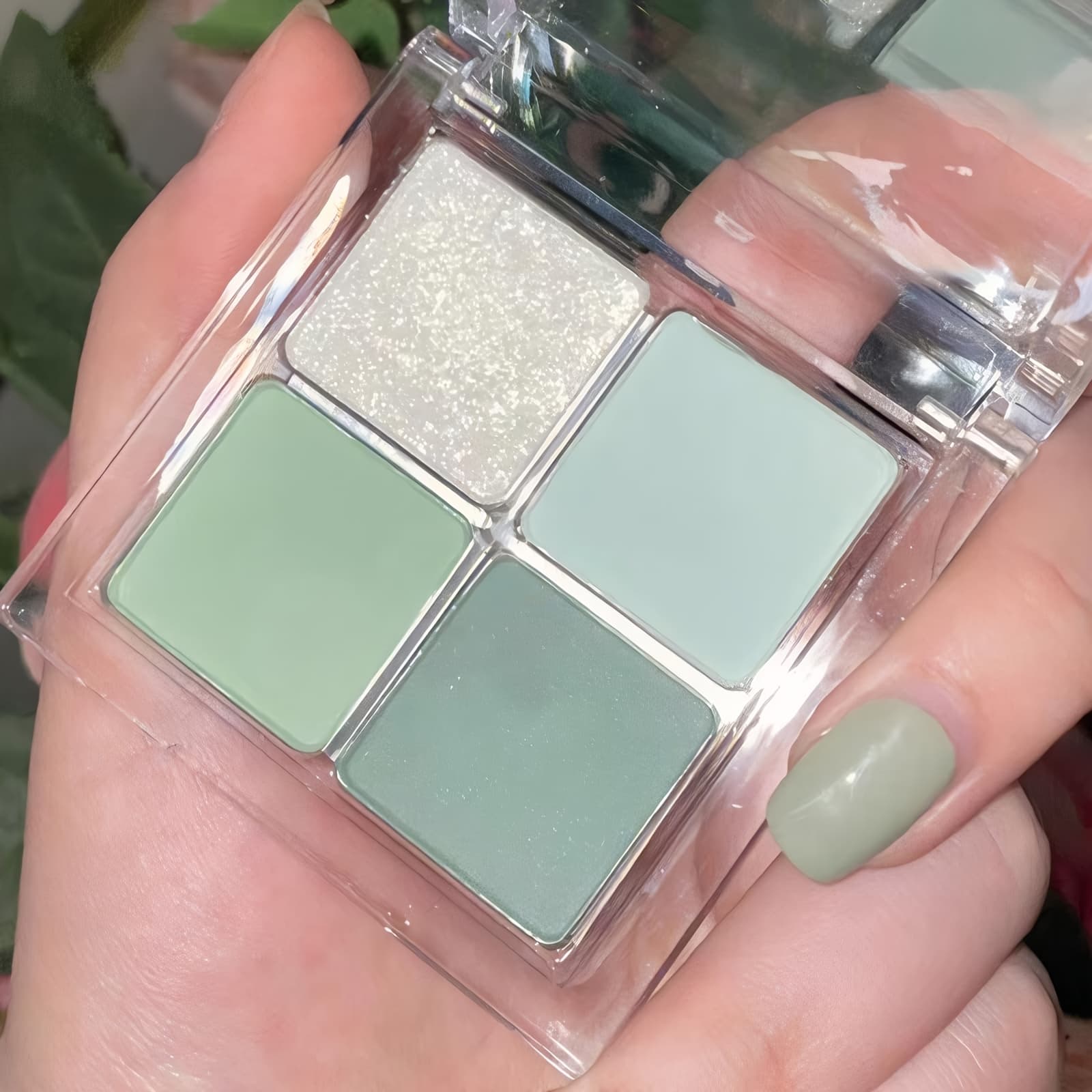 TEMU Matte Light Green Eyeshadow Palette, In , Features High Pigmentation In Matte And Shimmer Mint Green And Green, Suitable For Women