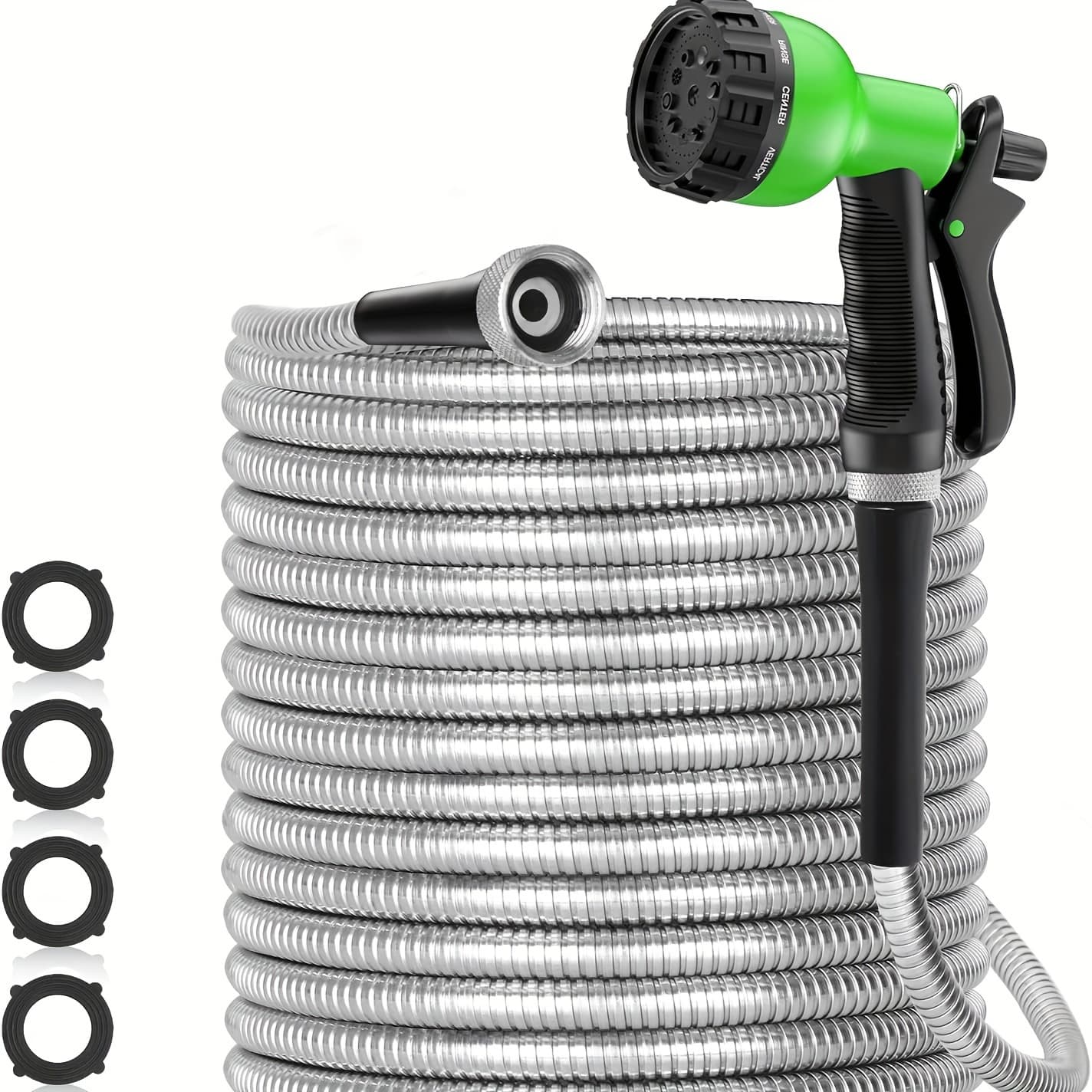 TEMU 100ft Garden Hose Metal, Heavy Duty 100ft Water Hoses With Nozzles For Yard, Outdoor - Flexible, Kink, Puncture Resistant